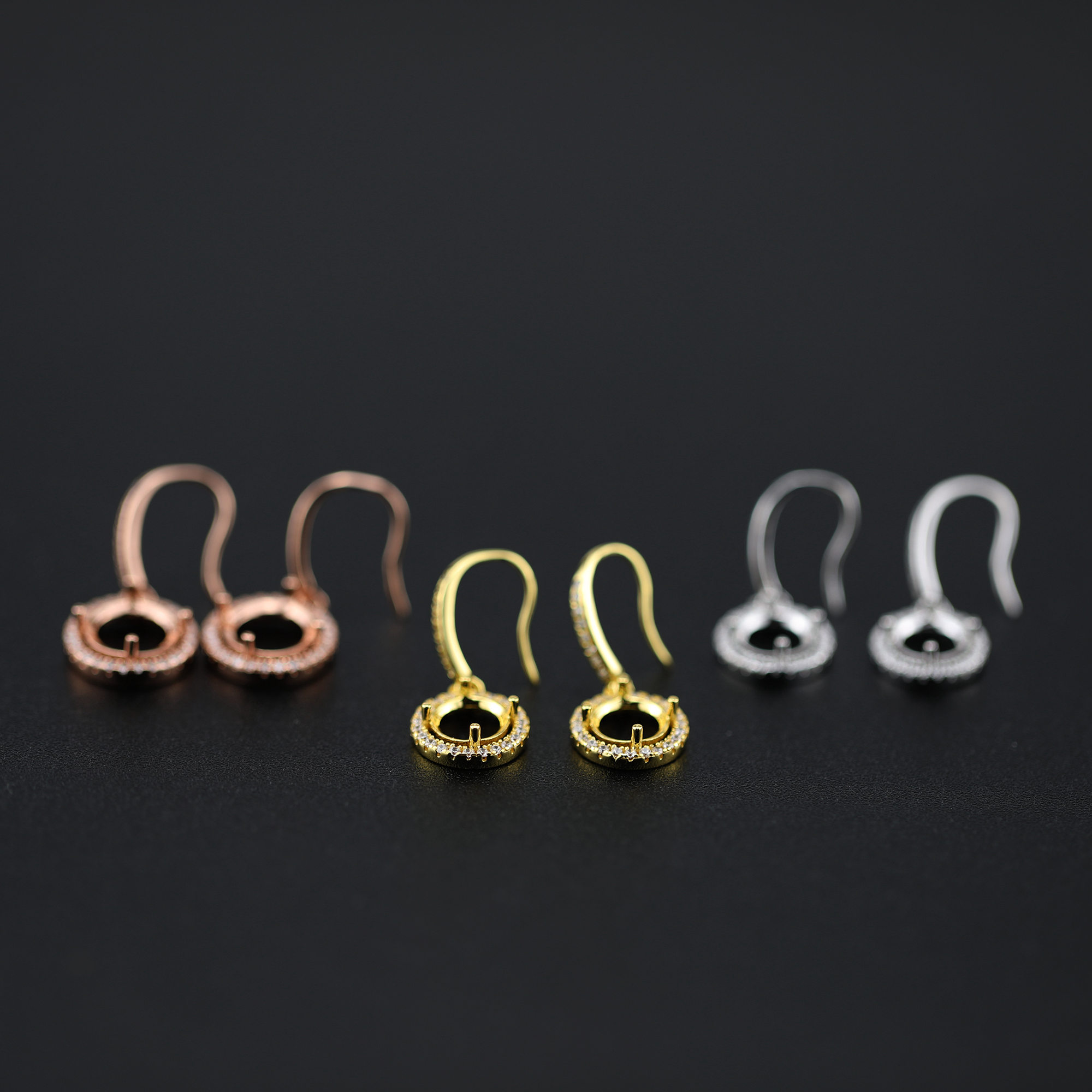 1Pair 5-8MM Round Prong Bezel Rose Gold Plated Solid 925 Sterling Silver Hook Earrings Blank Settings for Gemstone Moissanite 1706041 - Click Image to Close